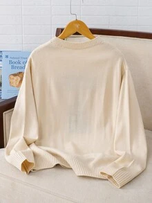 Emery Rose Kids Emery Rose Kids 年轻女孩纯色圆领蝴蝶图案休闲毛衣 - 卡其色 - 查看 6