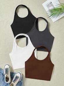 SHEIN EZwear 4入組簡單休閒短款露背貼身女士上衣，適合夏季 - 彩色 - 查看 14