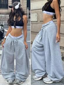 Coolane 女士秋季街头服饰基本款日常外出机场休闲灰色低腰宽松香蕉裤