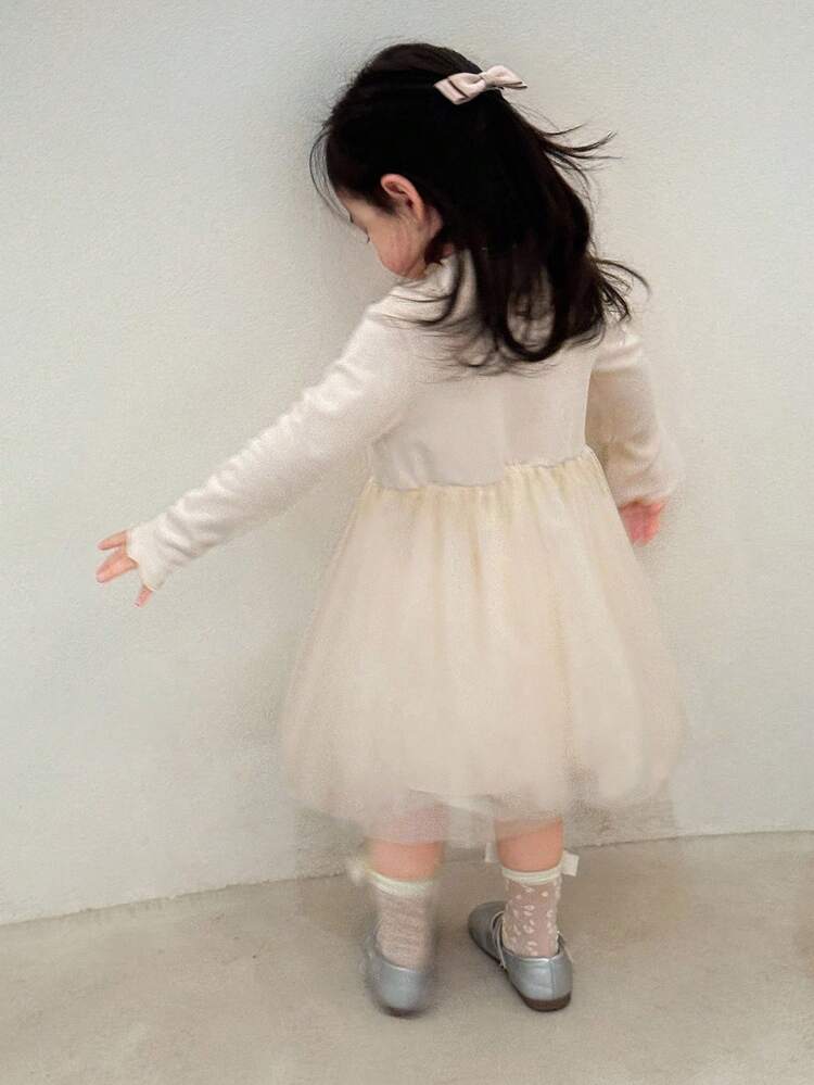 Baby Girl Round Neck Mesh Patchwork Korean Style Birthday Party Dress