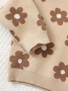 Cozy Pixies Suéter de cuello redondo de manga larga con estampado floral para niña, versátil y cómodo - Multicolor - Ver 8