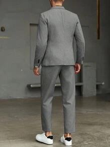 Calvornis 男士休闲商务两件套西装，纯色西装套装夹克和裤子，简约时尚休闲日常穿着婚礼西装舞会西装男士，适合情人节周年纪念日等场合，是送给男朋友或丈夫的绝佳礼物。 - 灰色 - 查看 2