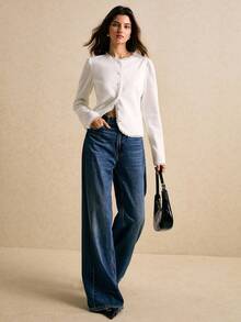 Poéselle 女士衬衫，纽扣门襟，蕾丝边饰，白色长袖衬衫，休闲衬衫；女士优雅通勤撞色蕾丝前襟纽扣衬衫；女士上衣；女士衬衫；女士秋季装；女士冬季装；女士冬季商务休闲装 - 白色 - 查看 2