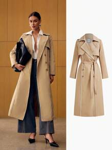 MOTF PREMIUM 经典卡其色撞色蕾丝边宽松休闲优雅风衣