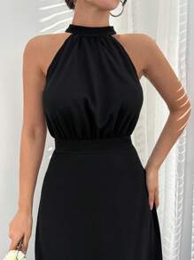 EURMUSE Halterneck Detailed Fish Form Long Dress - Black - View 4