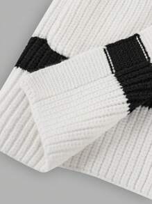 SHEIN Young Girl Casual Colorblock Striped Cardigan, Autumn/Winter Fall - Black and White - View 5