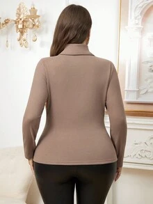 Reflora 大码女式高领长袖修身休闲保暖T恤，带保暖内衬和绒面内衬，秋冬季，焦糖色，适合万圣节、秋季女装、万圣节服装、秋季女装、万圣节、冬季女装、秋季大码、秋季上衣、秋季、万圣节大码、束身胸衣、工作上衣、冬季女装外套，2025新款 - 棕色 - 查看 2