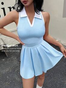 Easithlete Women Sports Dress, Solid Color, Fashion For Summer - Baby Blue - View 4