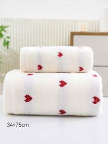 SHEIN 2件套（毛巾+浴巾）加厚毛巾套装，提花心形设计，速干，柔软吸水，适用于洗脸/沐浴，浴室，健身房等SPA，游泳居家浴室装饰夏季返校 - 白色 - 查看 4