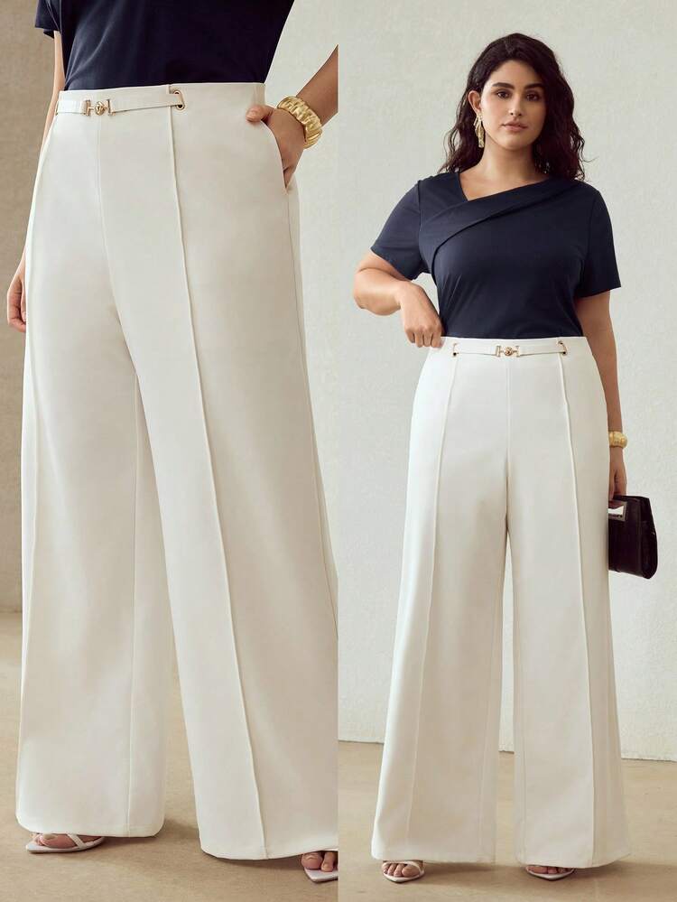 PLUS SIZE PINTUCK SLANT POCKET SUIT PANTS WINTER FALL AUTUMN