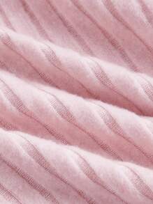 SHEIN Girlism 少女罗纹露肩褶饰蝴蝶结装饰不对称下摆长袖修身甜美 T 恤，粉色，适合派对、返校、优雅法式、公主、婚礼、生日