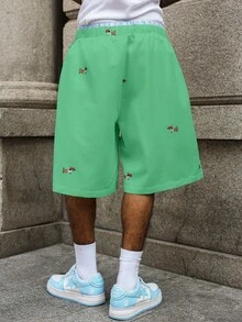 Manfinity Hypemode Men's Summer Casual Sausage Dog Print Wide Leg Shorts - Green - View 2