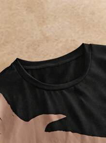 Manfinity BRENVOR 2pcs Men's Eagle Print Round Neck Short Sleeve T-Shirt And Letter Print Drawstring Waist Casual Pants Set - Camel - View 13