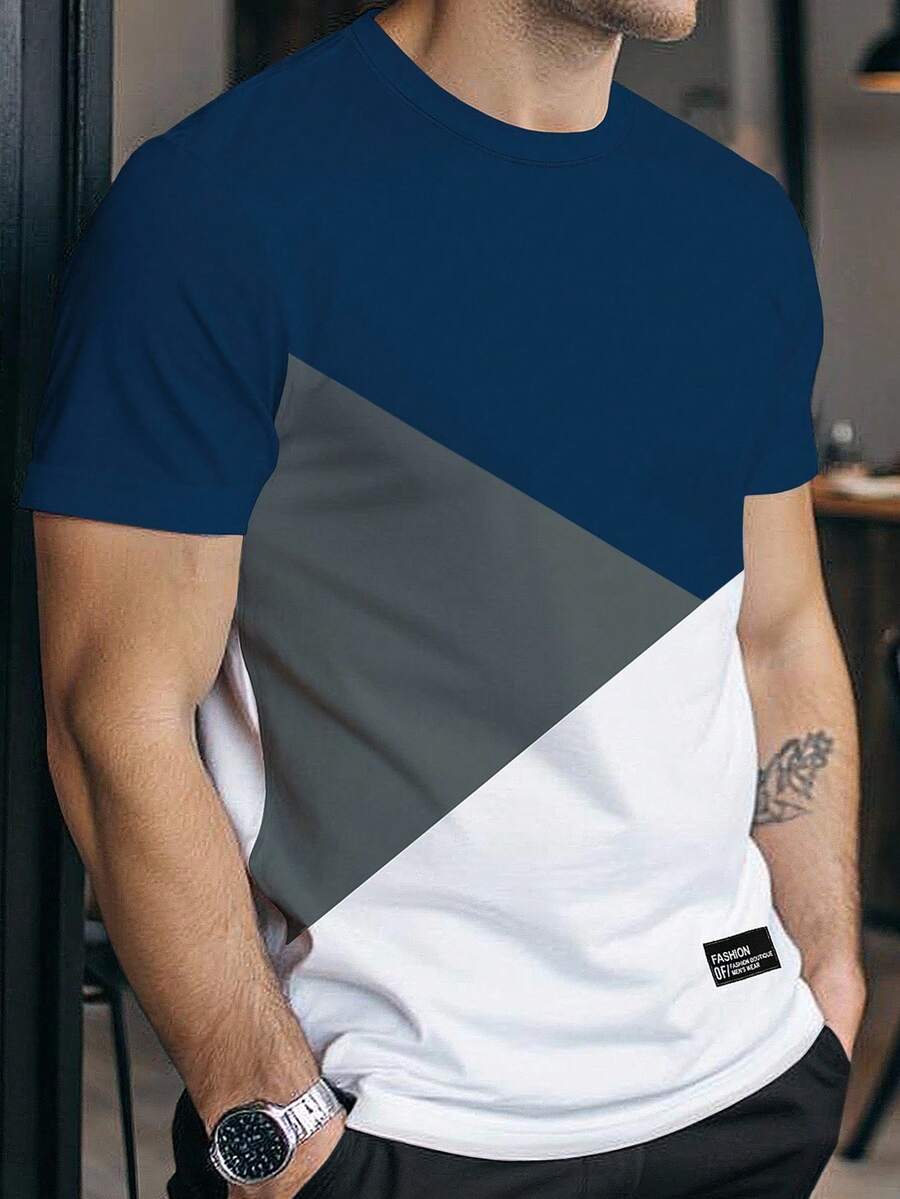 Manfinity Homme 男士几何印花圆领休闲短袖T恤，夏季