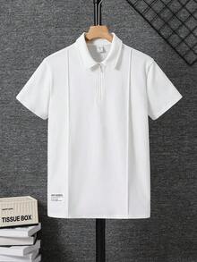 SHEIN 青少年男孩白色简约廓形褶皱细节 Polo 衫，休闲、学院风、舒适、时尚、百搭、面料柔软，适合日常穿着、上学、郊游、返校季、正式场合、派对 - 白色 - 查看 5