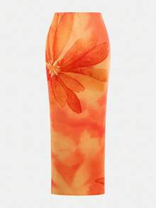 SHEIN Girlism 青少年女孩合身休闲舒适扎染花卉抹胸和紧身迷你裙套装 - 黃色 - 查看 5