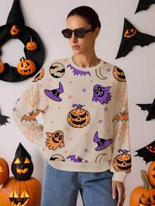 Glamance Threesuture 女士杏色圆领运动衫，适合万圣节和秋季秋季万圣节服装秋季上衣秋季服装万圣节运动衫 - 彩色 - 查看 2