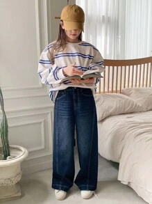 Dazy Kids Tween 女童休闲宽松洗水牛仔裤 - 藍色 - 查看 2