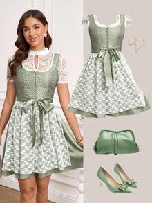 Gownix Gaun Patchwork Renda Elegan, Cocok untuk Oktoberfest, Dirndl, dan Acara Oktoberfest lainnya. - Hijau - View 1
