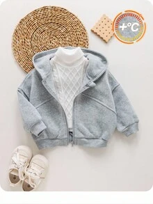 SHEIN Cute Grey Long Sleeve Hoodie Sweatshirt For Baby Girl, Autumn/Winter Fall - Grey - View 2