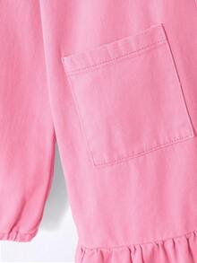 Tween Girl Fuchsia Peter Pan Collar Long Sleeve Ruffle Hem Casual Cute Sweet Pleated Dress - Hot Pink - View 6