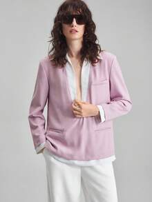 Ontre 2025 New Women's Solid Color Patchwork Long Sleeve Minimalist Suit Jacket, Daily Commute, Spring, Retro Style In Fall/Winter - Pink - View 4