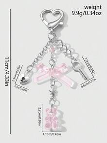 ROMWE Kawaii 1 chiếc móc khóa & móc chìa khóa bằng nhựa DIY hình trái tim rỗng, ngôi sao, cây, nơ, gấu bông bằng bạc tối giản, phụ kiện đa năng cho bé gái/phụ nữ, thích hợp để đeo hàng ngày hoặc làm quà tặng - Hồng - Xem 3