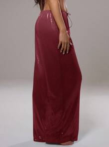 MUSERA Sequin Low Rise Trousers Vacation Summer Ibiza Fits Party Sparkly Festival - Burgundy - View 4