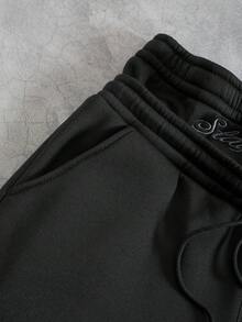 Manfinity EMRG Men's Letter Embroidered Elastic Waist Thermal Lined Loose Fit Sweatpants - Black - View 6