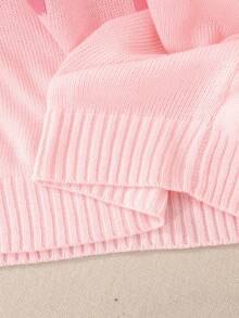 SHEIN Tween Girl Loose Casual Minimalist Comfortable Round Neck Pullover Sweater With Bow Design Fall Winter - Baby Pink - View 7