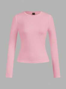 SHEIN EZwear 4 件套女士黑色、白色、粉色圆领休闲修身长袖 T 恤套装，适合秋冬季 - 彩色 - 查看 9