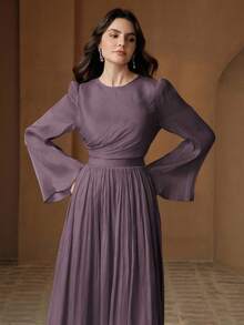Anewsta Women's Long Sleeve Dress, Elegant & Versatile For Commuting, Spring/Autumn - Bold Plum - View 6