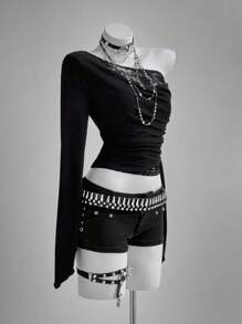 Áo phông Halloween dành cho nữ Áo phông Gothic Áo thun đen buổi hòa nhạc Rave vải thu cho nữ - màu đen - Xem 4