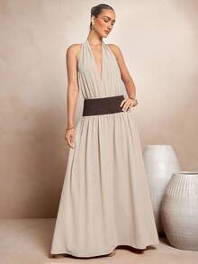 L'Amorae VÁY MAXI CỔ HỌA TIẾT EO CHO NỮ, THẮT LƯNG VỀ SAU, CỔ HỌA TIẾP THEO VÒNG EO TƯƠNG PHẢN - trắng - Xem 4