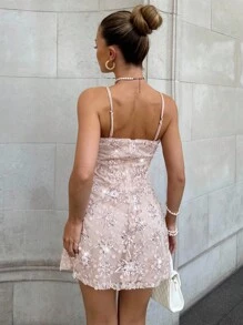Glamine 性感亮片刺绣吊带紧身迷你连衣裙，夏季 - 粉色 - 查看 2