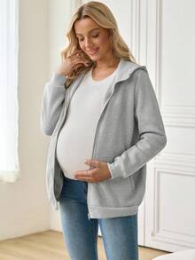 SHEIN 孕妇纯色长袖拉链连帽三合一休闲夹克