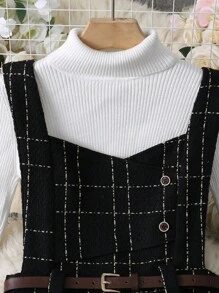 Franclia Plaid Buckle Strap Dress, Women's Jumper Dress - Black - View 6