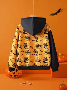 GARFIELD | SHEIN Tween Boy Cute Halloween Cartoon Graphic Long Sleeve Hooded Sweatshirt - Orange - View 2