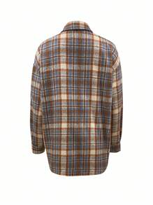 INAWLY 女式格子长袖单排扣休闲宽松夹克，秋季