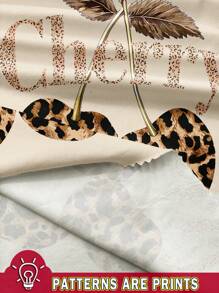 SHEIN EZwear Oversized Women T-Shirt With Leopard Print And Cherry Pattern, Casual Loose Fit Short Sleeve, Suitable For Summer Back To School - Apricot - View 3