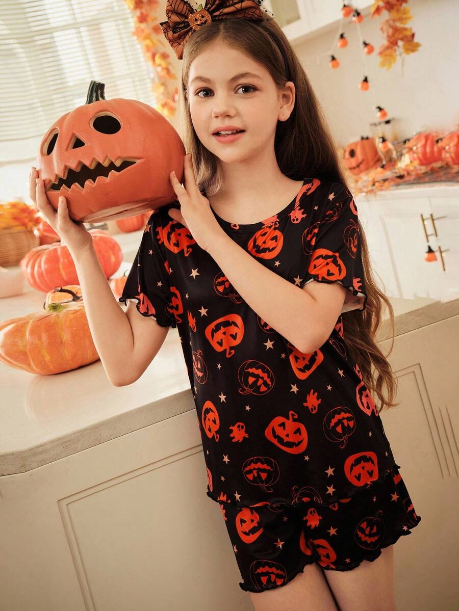 大女孩万圣节南瓜睡衣套装 - 彩色 - 查看 1