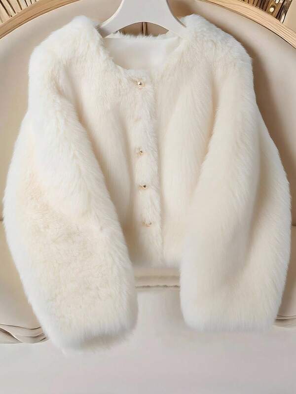 Franclia Women's Solid Color Long Sleeve Single-Breasted Loose Casual Faux Fur Jacket