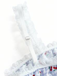 2件套俏皮可爱甜美格子缎面樱花花卉蕾丝无钢圈平角裤灯笼裤女士内衣套装浅紫色卡哇伊 - 淡紫色 - 查看 8