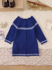 Vestido de cárdigan casual con lazo en la espalda para niñas, otoño/invierno - azul real - Ver 3