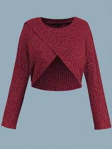 Flirla Conjunto de 2 piezas de talla grande con top asimétrico acanalado + vestido con tirantes finos, plisado y abertura en contraste de color, para otoño/invierno - Multicolor - Ver 6