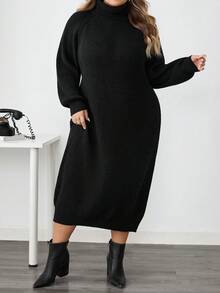 SHEIN CURVE+ Plus Size Women Solid Color Casual Long Sleeve Sweater Dresses In Fall/Winter