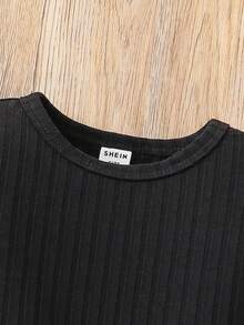 SHEIN Elladie kids Baby Girls Casual Versatile Long Sleeve Top And Skirt Set Fall Winter - Black - View 4