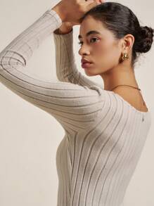 INAWLY Mono de punto ajustado de manga larga y unicolor casual para mujer