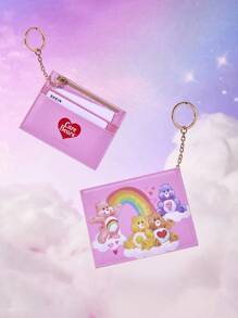 SHEIN X Care Bears 1 chú gấu hoạt hình bằng da PU, gấu Funshine, gấu Share, ví đựng thẻ in hình gấu Tenderheart, có thể đựng tiền xu và tiền mặt, có 2 khe cắm thẻ và 1 móc chìa khóa, phù hợp cho phụ nữ và học sinh - Hồng - Xem 3
