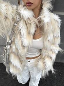 SHEIN ICON Ribbed Faux Fur Casual Loose Jacket White Fur Jacket In Fall/Winter - White - View 3